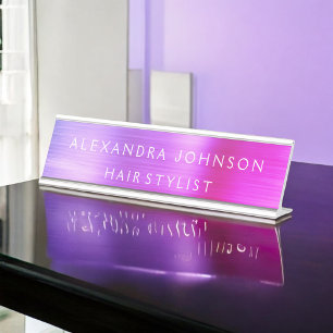 Pink and Purple Foil Modern Business Desk Name Plate