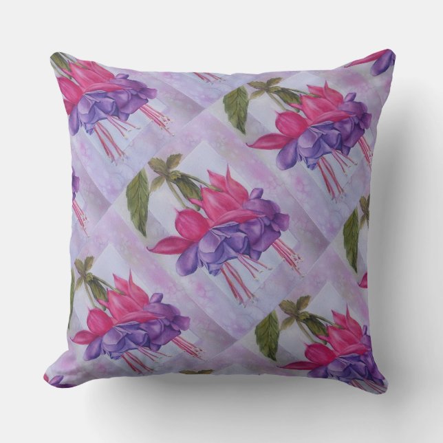 PINK AND PURPLE FUCHSIA OUTDOOR CUSHION (Front)