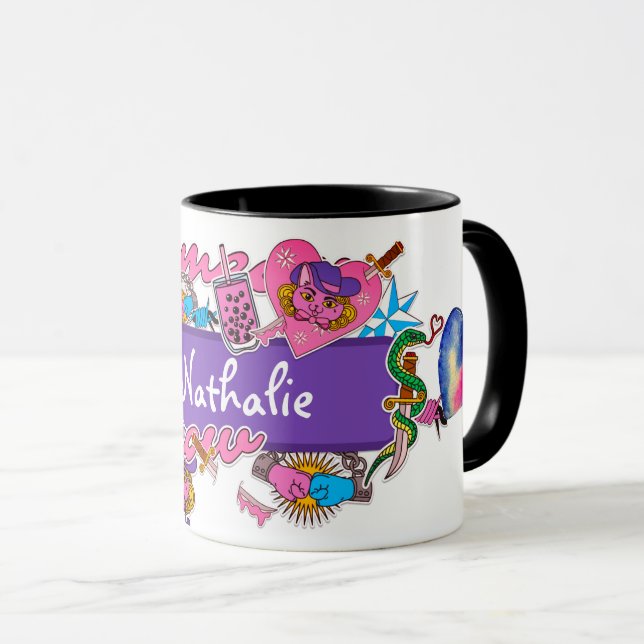Pink and purple fun bar sticker on  mug (Front Right)
