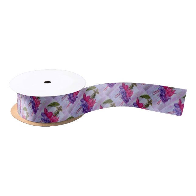 PINK AND PURPLE FUSCHIA FLOWER RIBBON SATIN RIBBON (Spool)