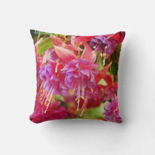 Pink and purple fuschia flowers   cushion