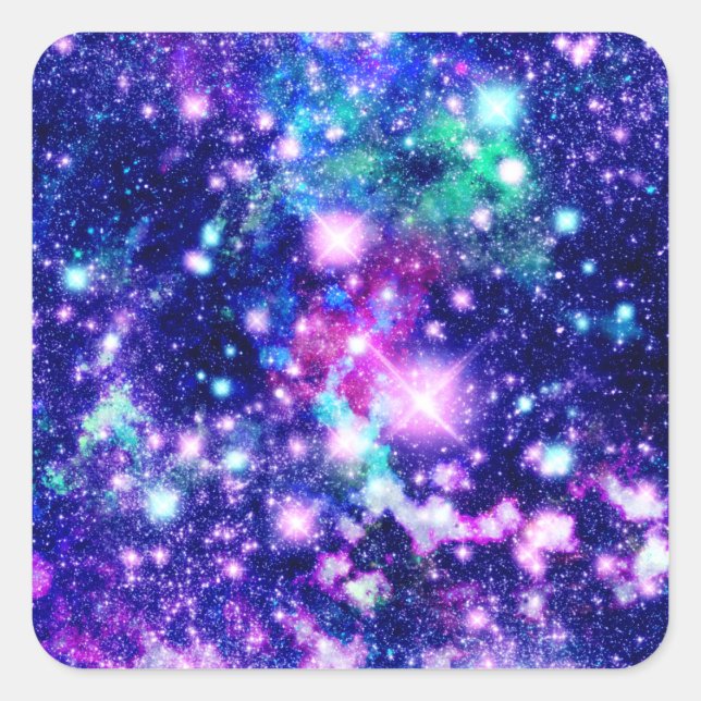 Pink and Purple Galaxy Stars Square Sticker (Front)