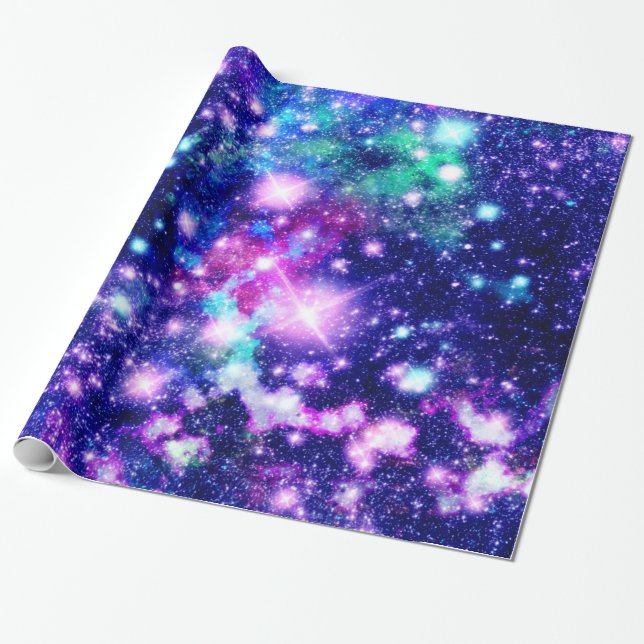 Pink and Purple Galaxy Stars Wrapping Paper (Unrolled)