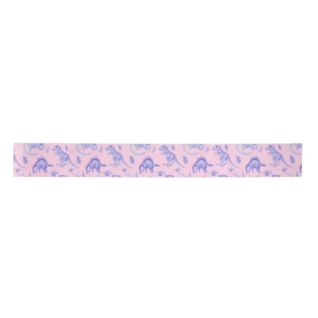 Pink and Purple Girls Dinosaur Gift Satin Ribbon (Front)