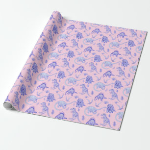 Pink and Purple Girls Dinosaur Gift Wrap