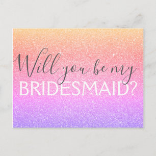 Pink and Purple Glitter and Sparkle Bridesmaid Invitation Postcard