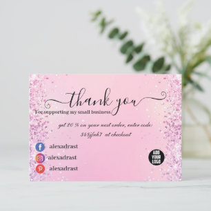 Pink and Purple Glitter Ombre Business Thank You Card