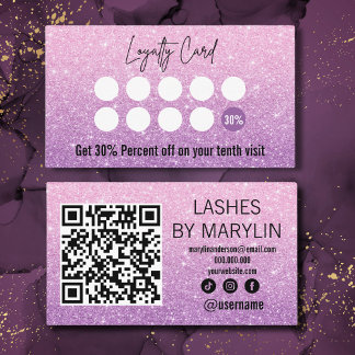 Pink and Purple Glitter Ombre Lash Tech Loyalty Card