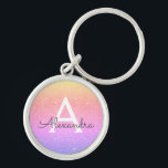 Pink and Purple Glitter & Sparkle Monogram Favour Key Ring<br><div class="desc">Gold,  Orange,  Pink and Purple Pastel Ombre Faux Glitter and Sparkle Elegant Key chain. These Keychains can be customised to include your initial and first name and are a perfect bridal shower,  bachelorette party or birthday party favour.</div>
