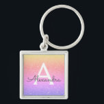 Pink and Purple Glitter & Sparkle Monogram Favour Key Ring<br><div class="desc">Gold,  Orange,  Pink and Purple Pastel Ombre Faux Glitter and Sparkle Elegant Key chain. These Keychains can be customised to include your initial and first name and are a perfect bridal shower,  bachelorette party or birthday party favour.</div>