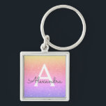 Pink and Purple Glitter & Sparkle Monogram Favour Key Ring<br><div class="desc">Gold,  Orange,  Pink and Purple Pastel Ombre Faux Glitter and Sparkle Elegant Key chain. These Keychains can be customised to include your initial and first name and are a perfect bridal shower,  bachelorette party or birthday party favour.</div>
