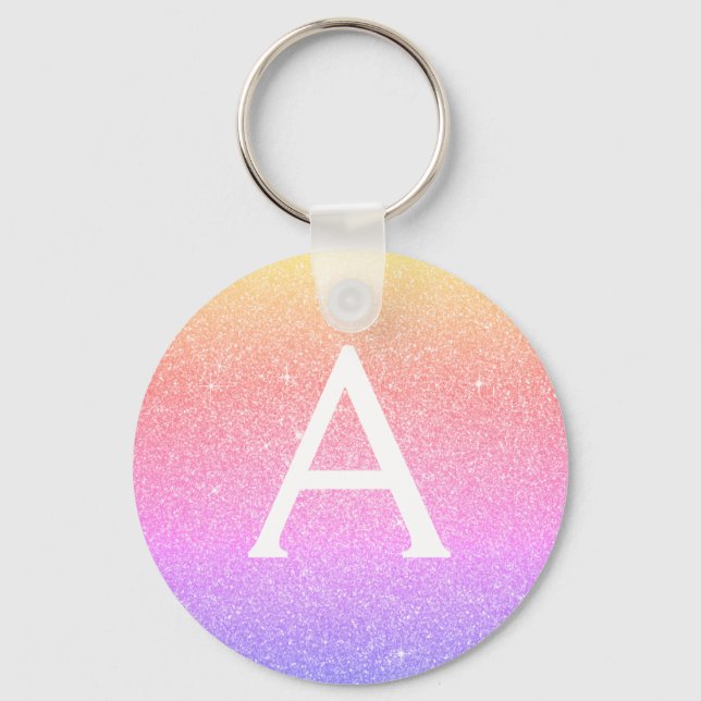 Pink and Purple Glitter & Sparkle Monogram Favour Key Ring (Front)