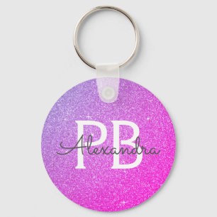 Pink and Purple Glitter & Sparkle Monogram Favour Key Ring