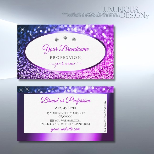 Pink and Purple Glitter White Jewellery Profession Business Card (Creator Uploaded)