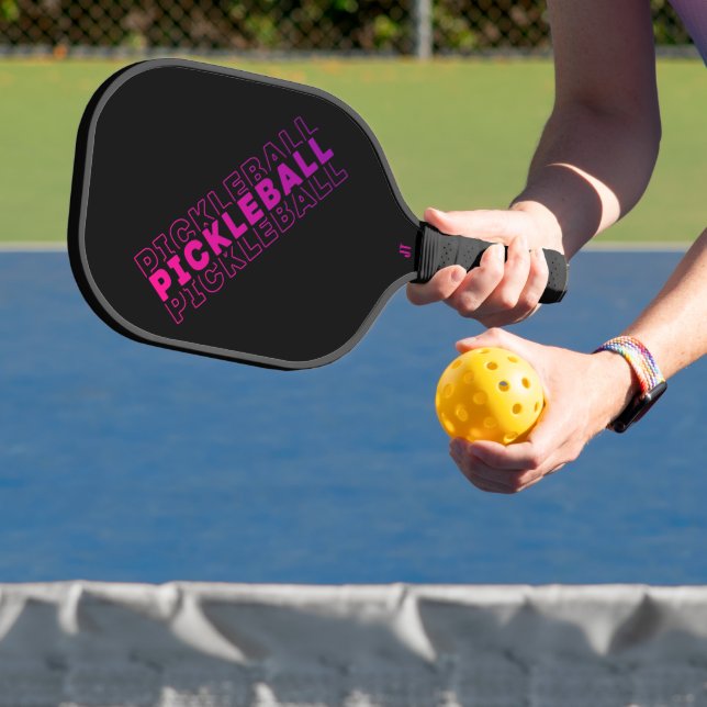 Pink and Purple Gradient Pickleball on Black  Pickleball Paddle (Insitu)