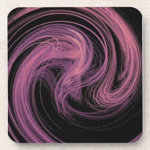 Pink and Purple Hairline Swirls on Black Coaster