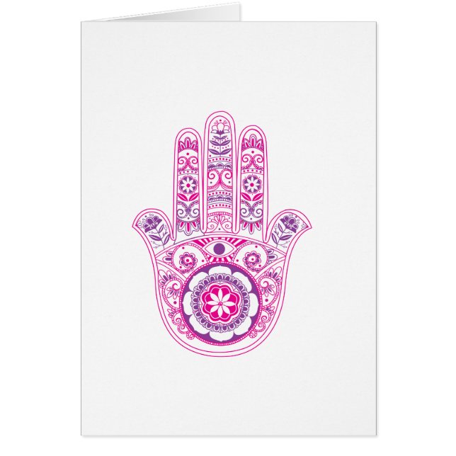 Pink and Purple Hamsa Chamsah Blank Greeting Cards (Front)