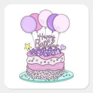 Pink and Purple Happy Birthday   Square Sticker