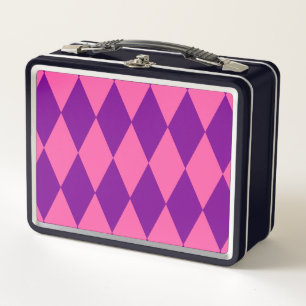Pink and Purple Harlequin Checkered Design Metal Lunch Box