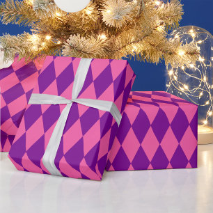 Pink and Purple Harlequin Checkered Design Wrapping Paper
