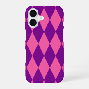 Pink and Purple Harlequin Chequered Design iPhone 16 Case
