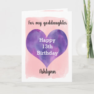 Pink and Purple Heart 13th Birthday Goddaughter Card