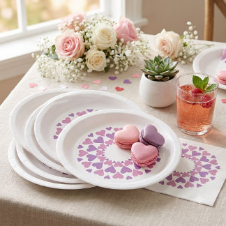 Pink and Purple Heart Paper Plate