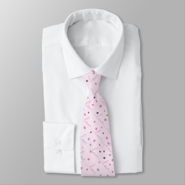 Pink and  Purple  Hearts and Love Word Tie (Tied)