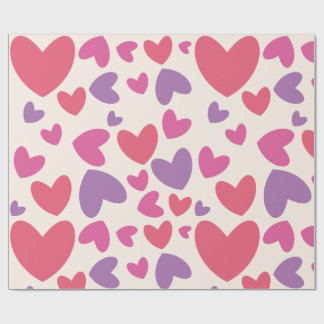 Pink and Purple hearts Valentine Birthday Wrapping Paper
