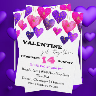 Pink and Purple Hearts Valentine Day Invitation