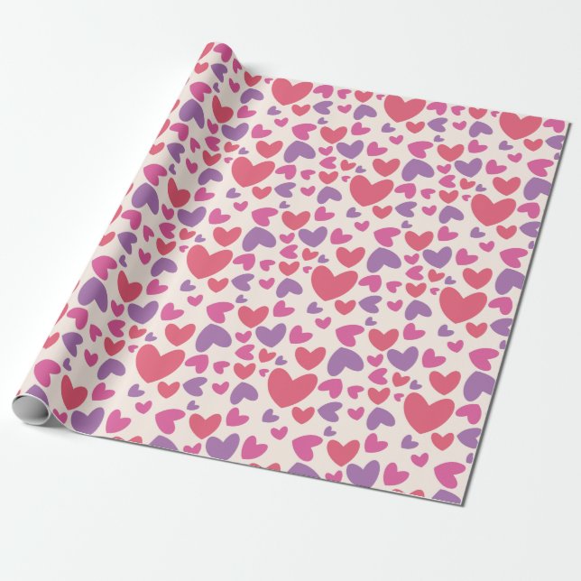 Pink and Purple Hearts Valentine Wrapping Paper (Unrolled)
