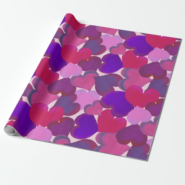 Pink and purple hearts wrapping paper (Unrolled)