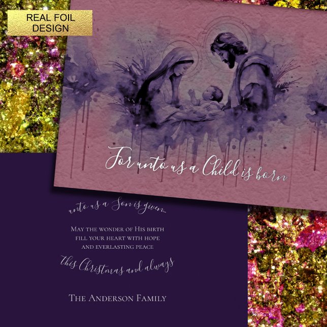 Pink and Purple Holy Family Foil Holiday Card (Creator Uploaded)