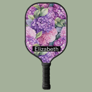 Pink and Purple Hydrangea Flower Personalised Pickleball Paddle