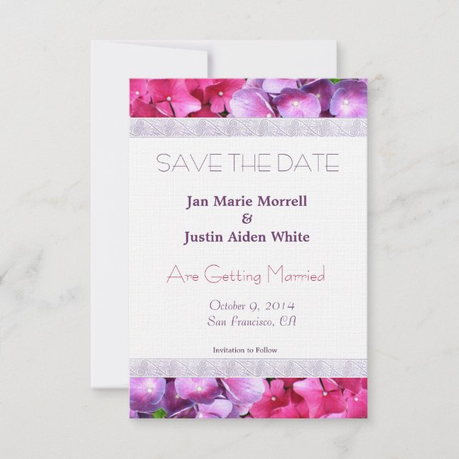 Pink and Purple Hydrangea Wedding Announcement (Front)