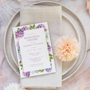 Pink and Purple Hydrangea Wedding Rehearsal Dinner Invitation