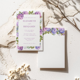 Pink and Purple Hydrangeas Watercolor Wedding Invitation