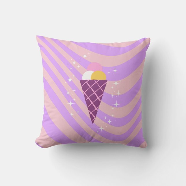Pink and Purple Ice cream, Ice Cream Art, Preppy Cushion (Front)