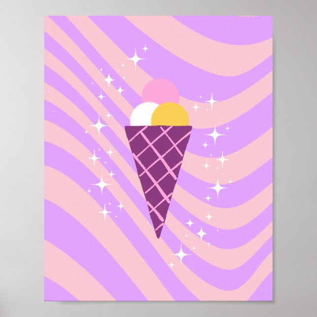 Pink and Purple Ice cream, Ice Cream Art, Preppy Poster (Front)