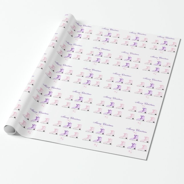 Pink and Purple Ice Skates Wrapping Paper (Unrolled)