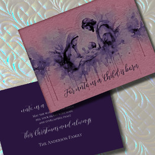 Pink and Purple Ink Holy Family Holiday Card