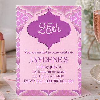 Pink And Purple Invitation With Ornamental Badge