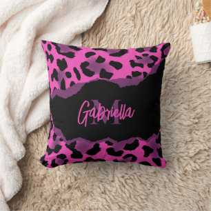 Pink and Purple Leopard Print Cushion