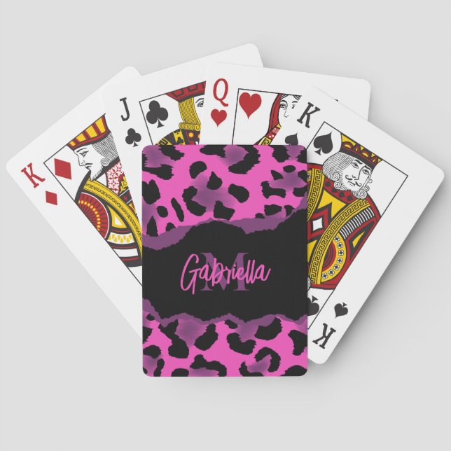 Pink and Purple Leopard Print Playing Cards (Back)