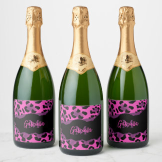 Pink and Purple Leopard Print Sparkling Wine Label