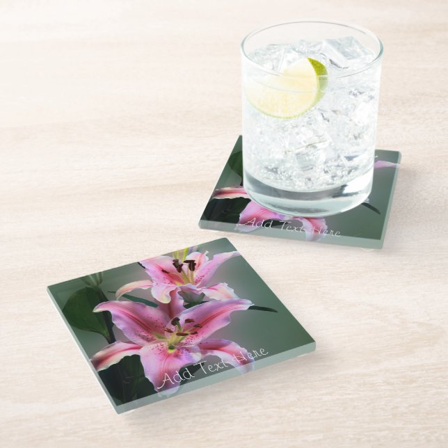 Pink and Purple Lily Flowers Glass Coaster (Angled)