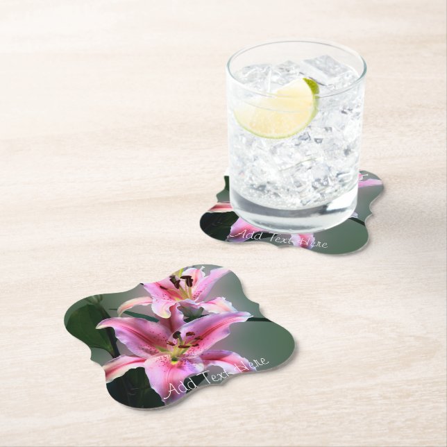 Pink and Purple Lily Flowers Paper Coaster (Insitu)