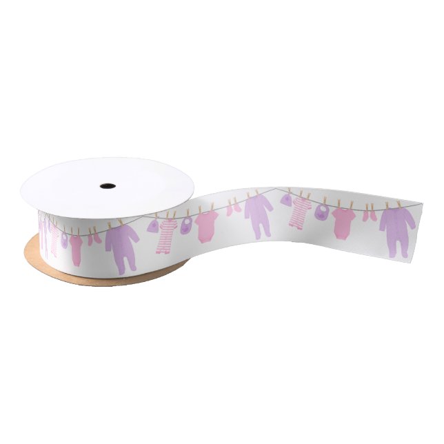 Pink and Purple Little Clothes Baby Shower Satin Ribbon (Spool)