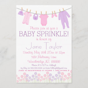Pink and Purple Little Clothes Baby Sprinkle Invitation