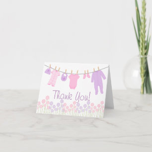 Pink and Purple Little Clothes Baby Sprinkle Thank Thank You Card